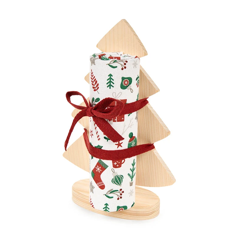 Albero di legno + strofinaccio natalizio