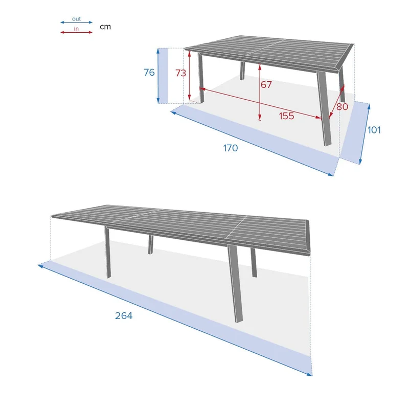 Tavolo da giardino allungabile 170/264 cm segale e pralina 10 posti – Pavane