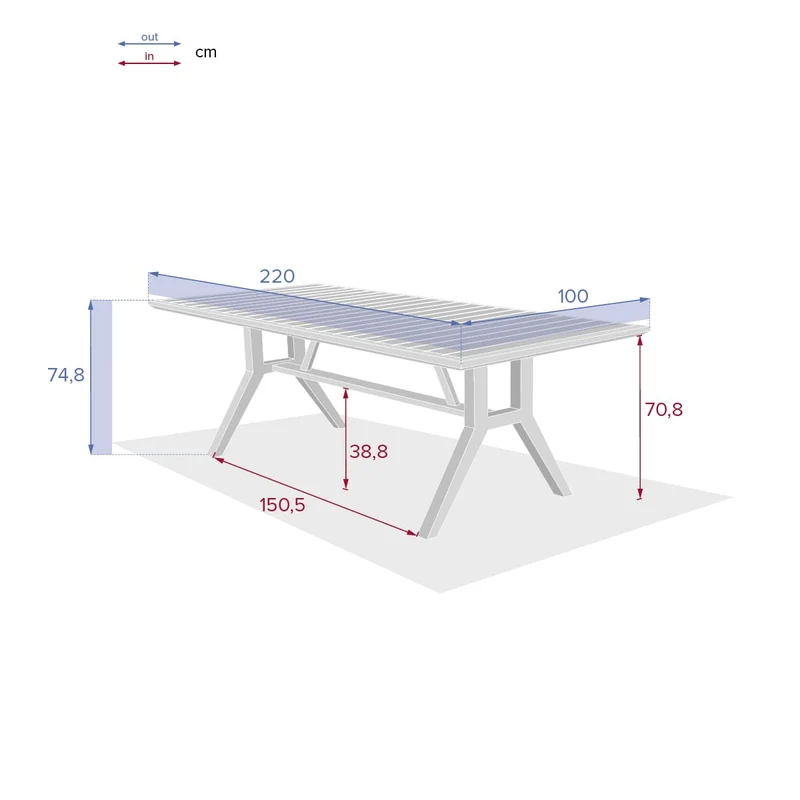Tavolo da giardino rettangolare in legno di acacia 220x100 cm – Papuasia