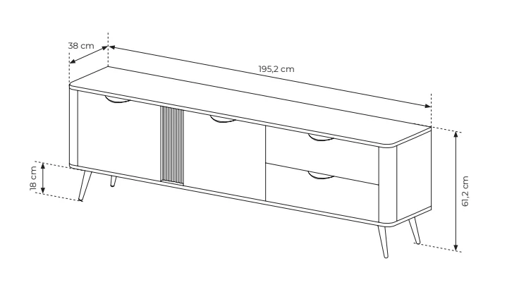 Mobile TV 2 ante 2 cassetti con gambe in metallo Veris 195x61 cm