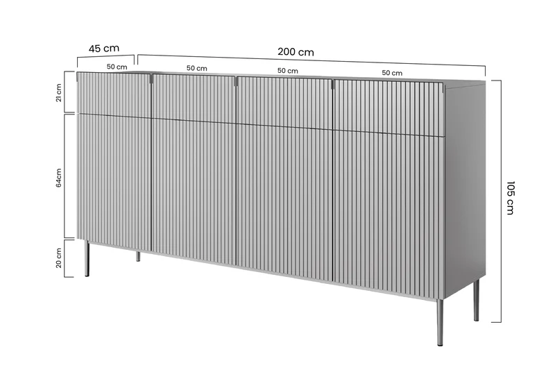 Madia 4 ante 4 cassetti con piede in metallo Nicole 200x105 cm