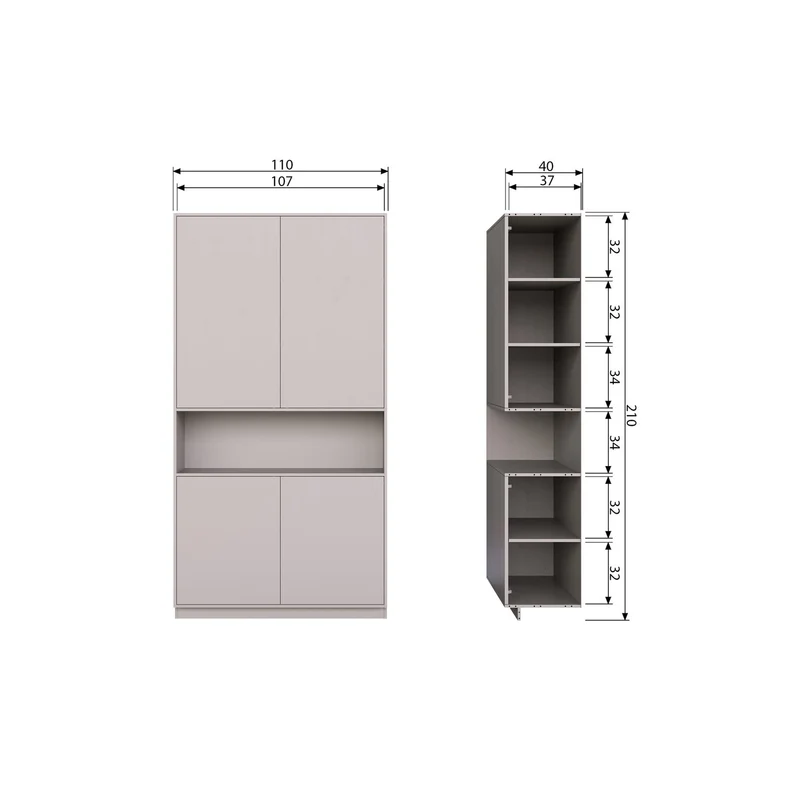 Credenza 4 ante in legno di pino grigio nebbia Finca 110x210 cm