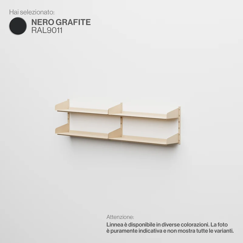 Linnea - Sistema Modulare a Parete con 4 mensole da 90 cm, Campata doppia - Nero Grafite (RAL9011)