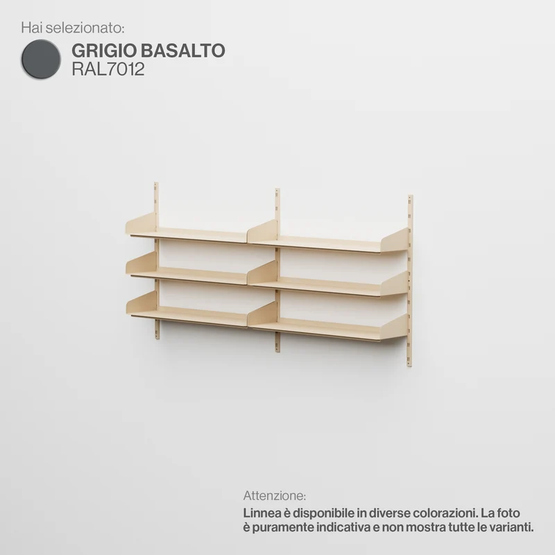 Linnea - Sistema Modulare a Parete con 6 mensole da 90 cm, campata doppia - Grigio Basalto (RAL7012)