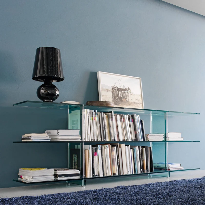 Glass Console & Bookshelf TESO CONSOLLE by Renzo Piano for FontanaArte