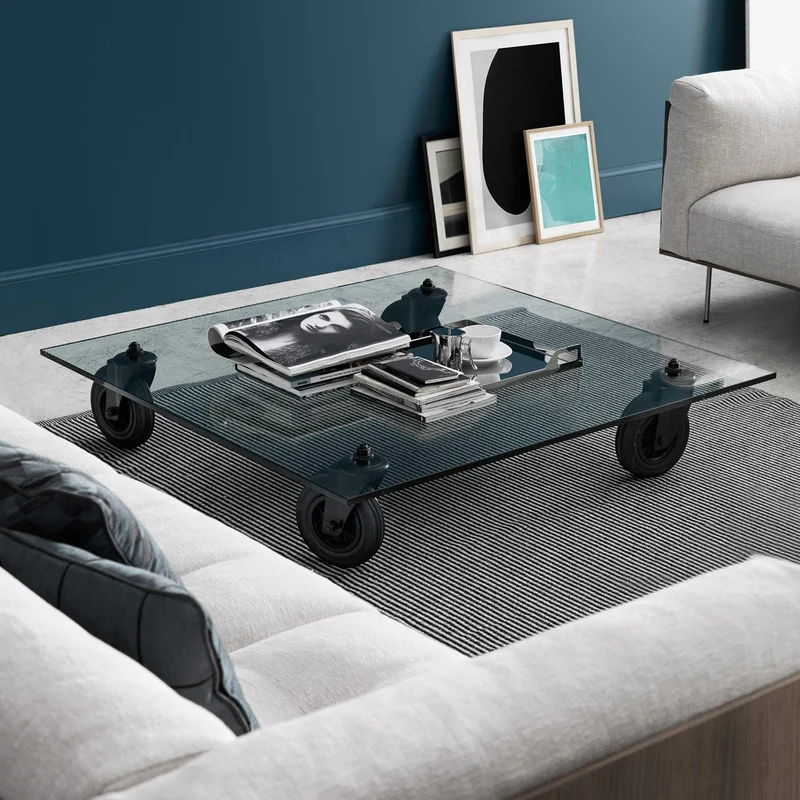 Glass Coffee Table TAVOLO CON RUOTE by Gae Aulenti for FontanaArte
