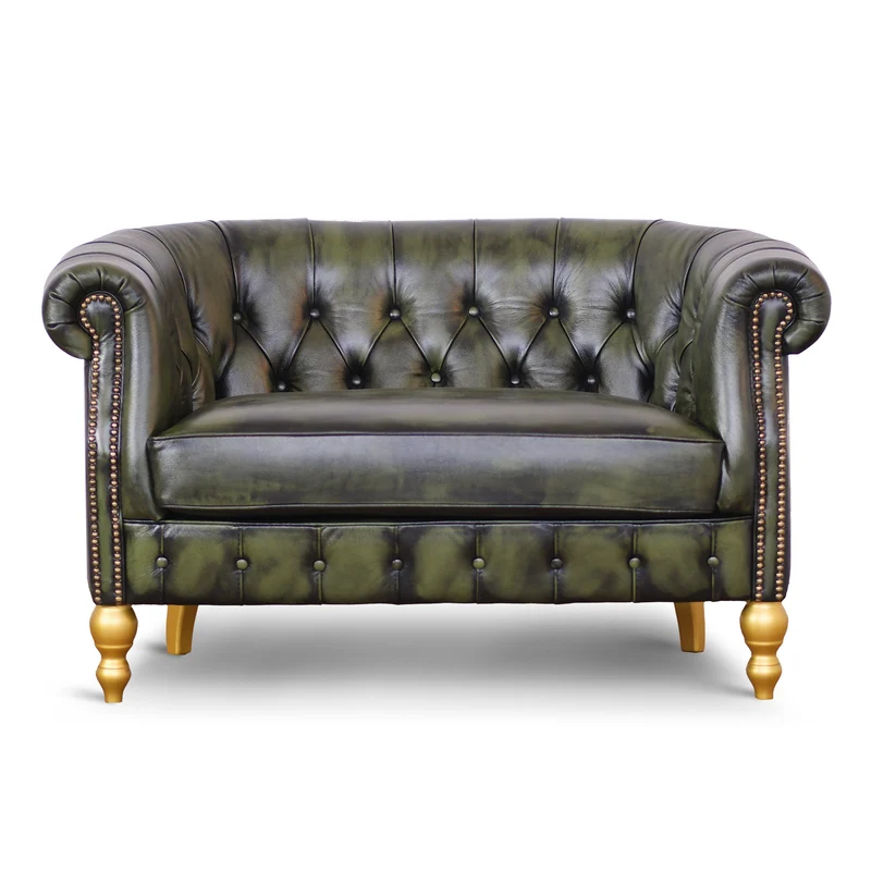 Divano Chesterino in pelle fiore verde stile old America rifinita a mano