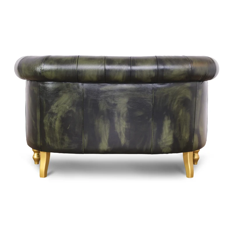 Divano Chesterino in pelle fiore verde stile old America rifinita a mano