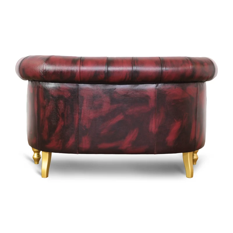 Divano Chesterino in pelle fiore bordeaux stile old America rifinita a mano
