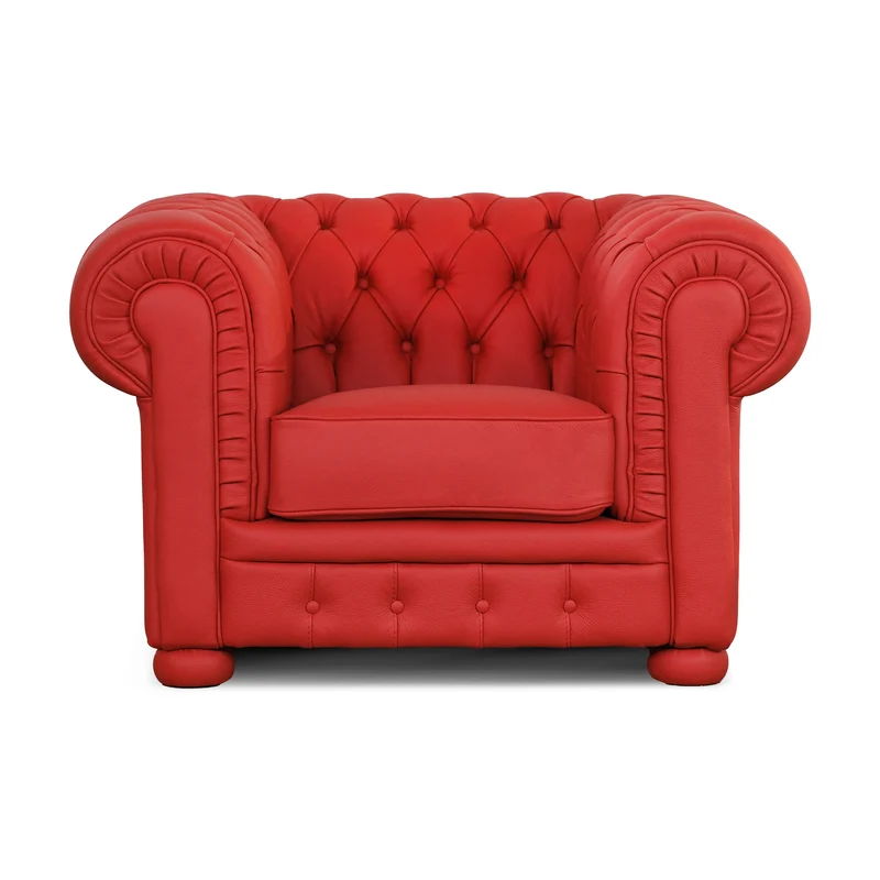 Poltrona Chesterfield pelle fiore rosso Ferrari