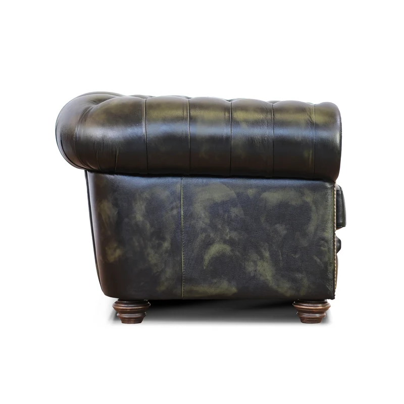 Poltrona Chester pelle fiore verde stile old America rifinita a mano