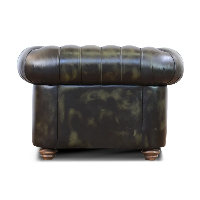 Poltrona Chester pelle fiore verde stile old America rifinita a mano