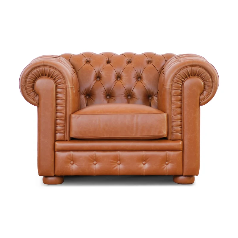 Poltrona Chester pelle fiore cognac