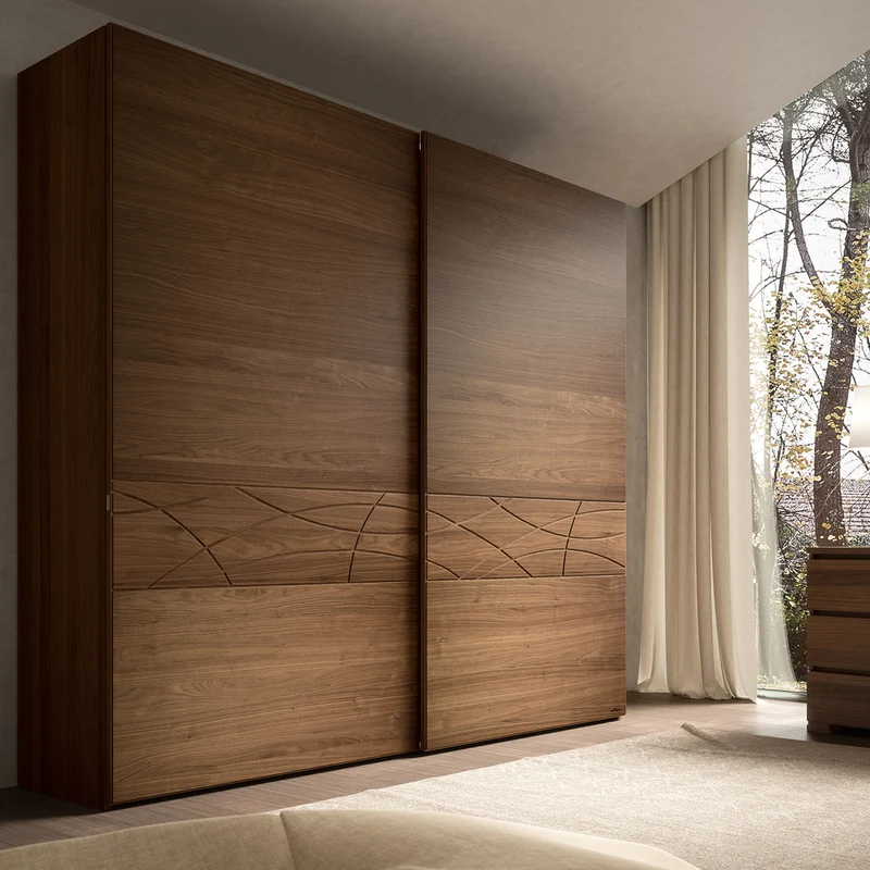 Armadio Scorrevole Contemporaneo Legno Noce con Decoro