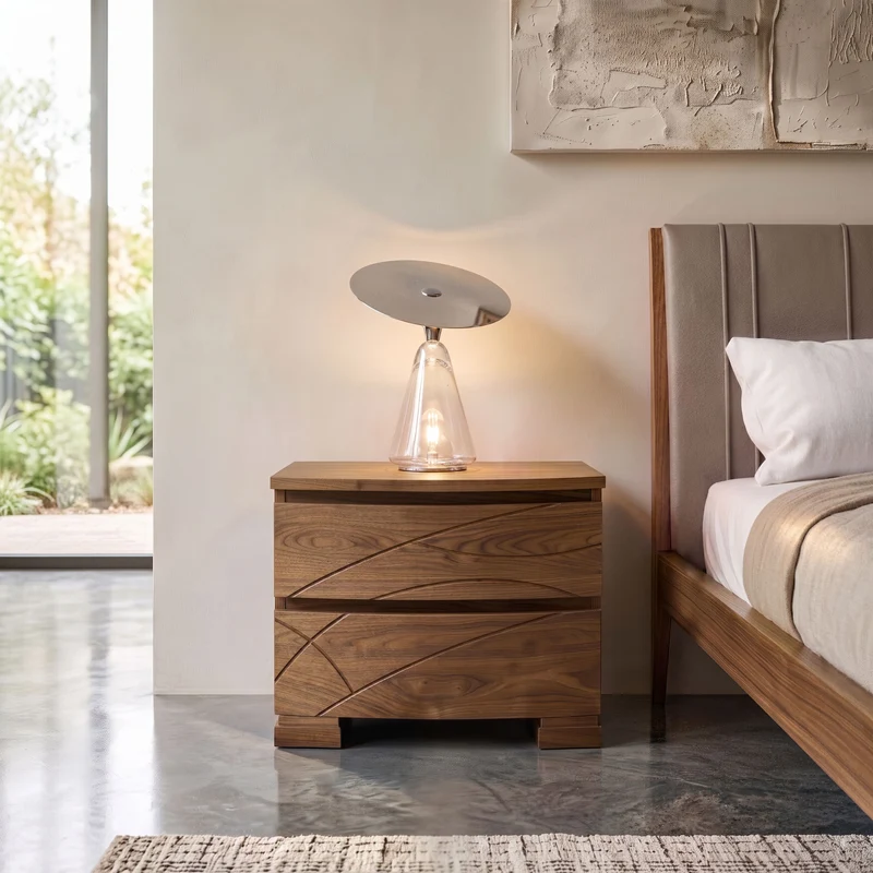 Comodino Contemporaneo in Legno di Noce Sagomato