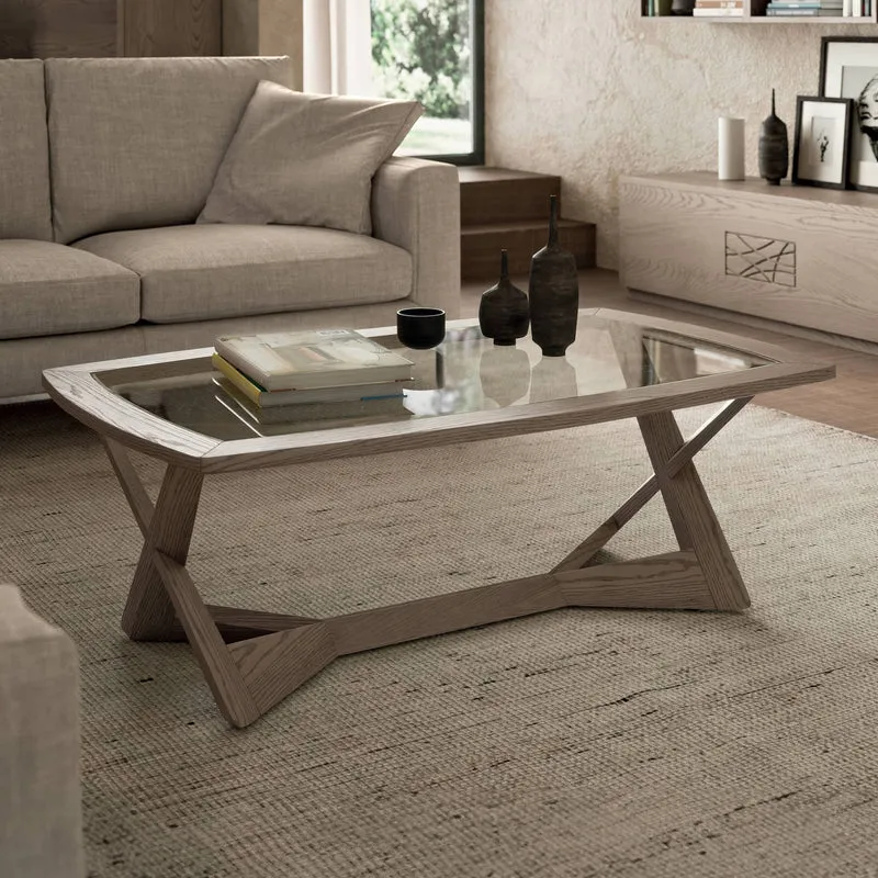 Tavolino Rettangolare Contemporaneo Sagomato in Legno di Frassino
