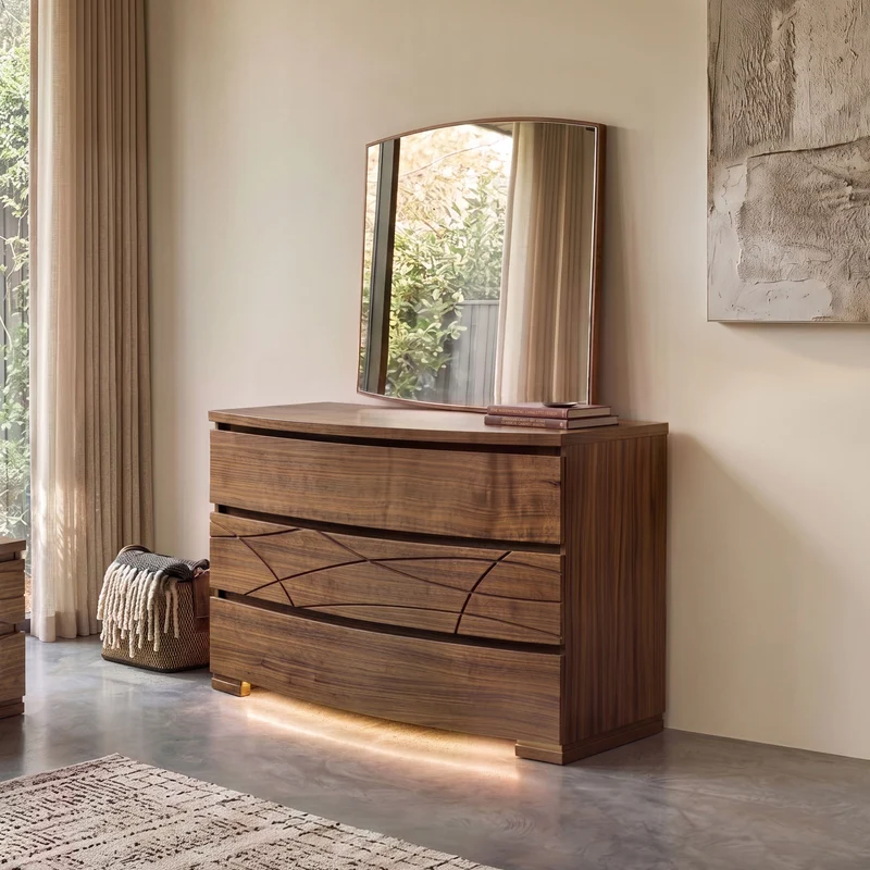 Comò Contenitore Moderno Sagomato in Legno di Noce con Led Modigliani