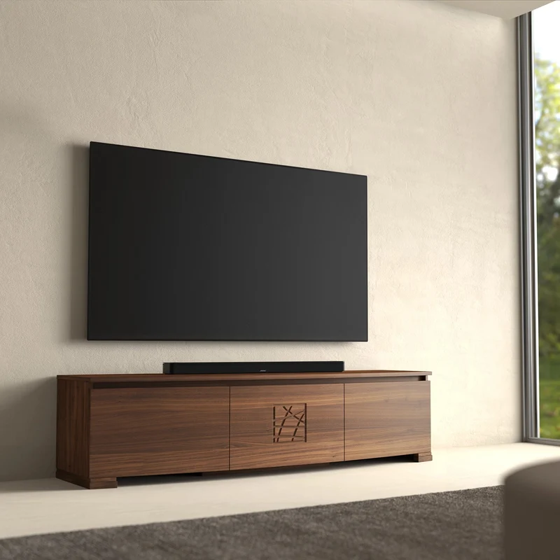 Mobile TV 3 Porte Sagomato in Noce con Decoro Comete e Luci a LED | Modigliani