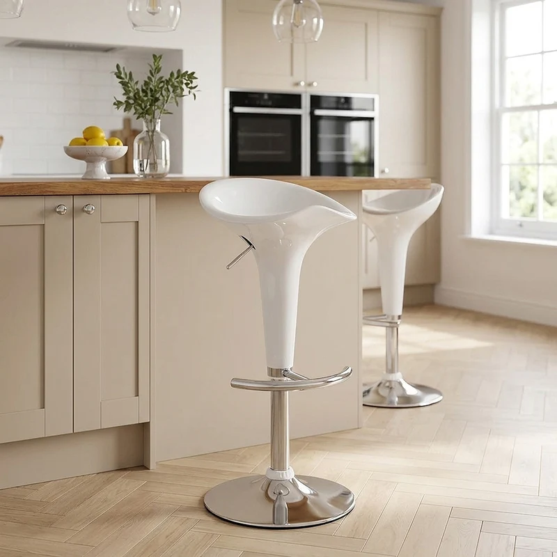 Sgabello Plastica Cromato - Gloss Coco Bianco