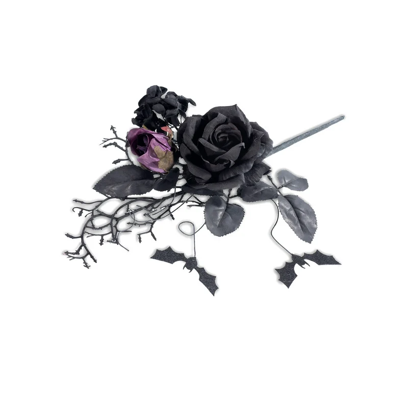 Rametto con rose nere/viola di Halloween con pipistrelli