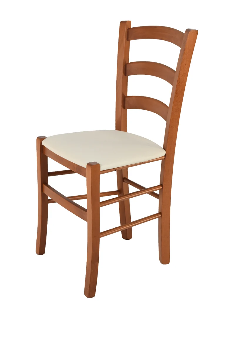 Sedia modello Venice con robusta struttura in Legno di faggio verniciato e seduta in ecopelle o tessuto