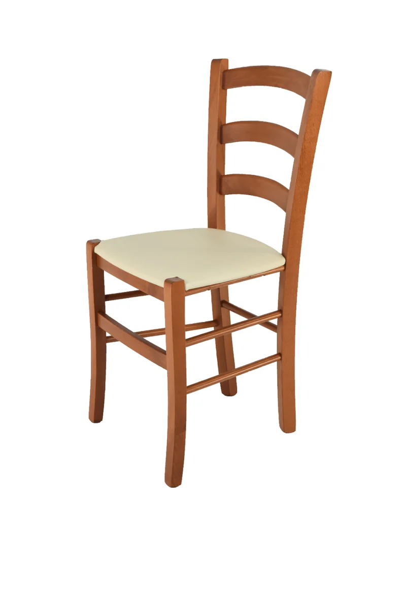 Sedia modello Venice con robusta struttura in Legno di faggio verniciato e seduta in ecopelle o tessuto