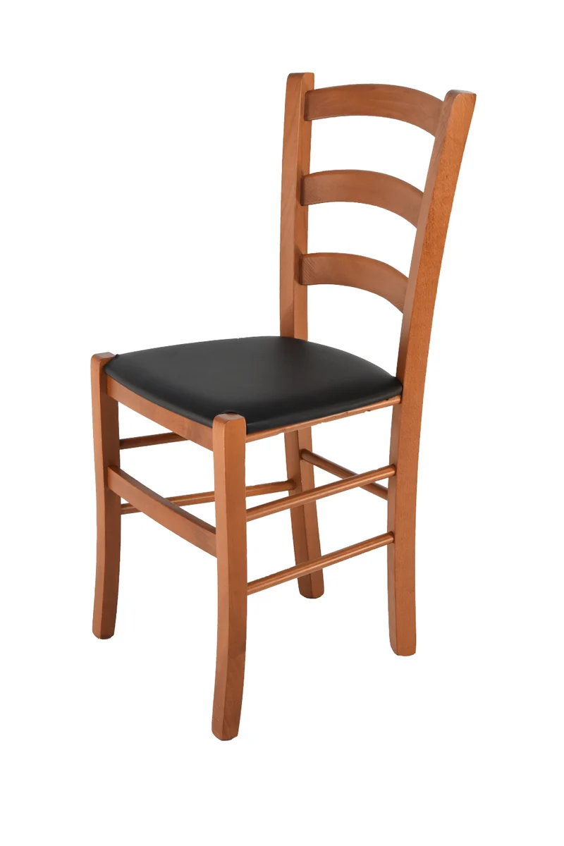 Sedia modello Venice con robusta struttura in Legno di faggio verniciato e seduta in ecopelle o tessuto