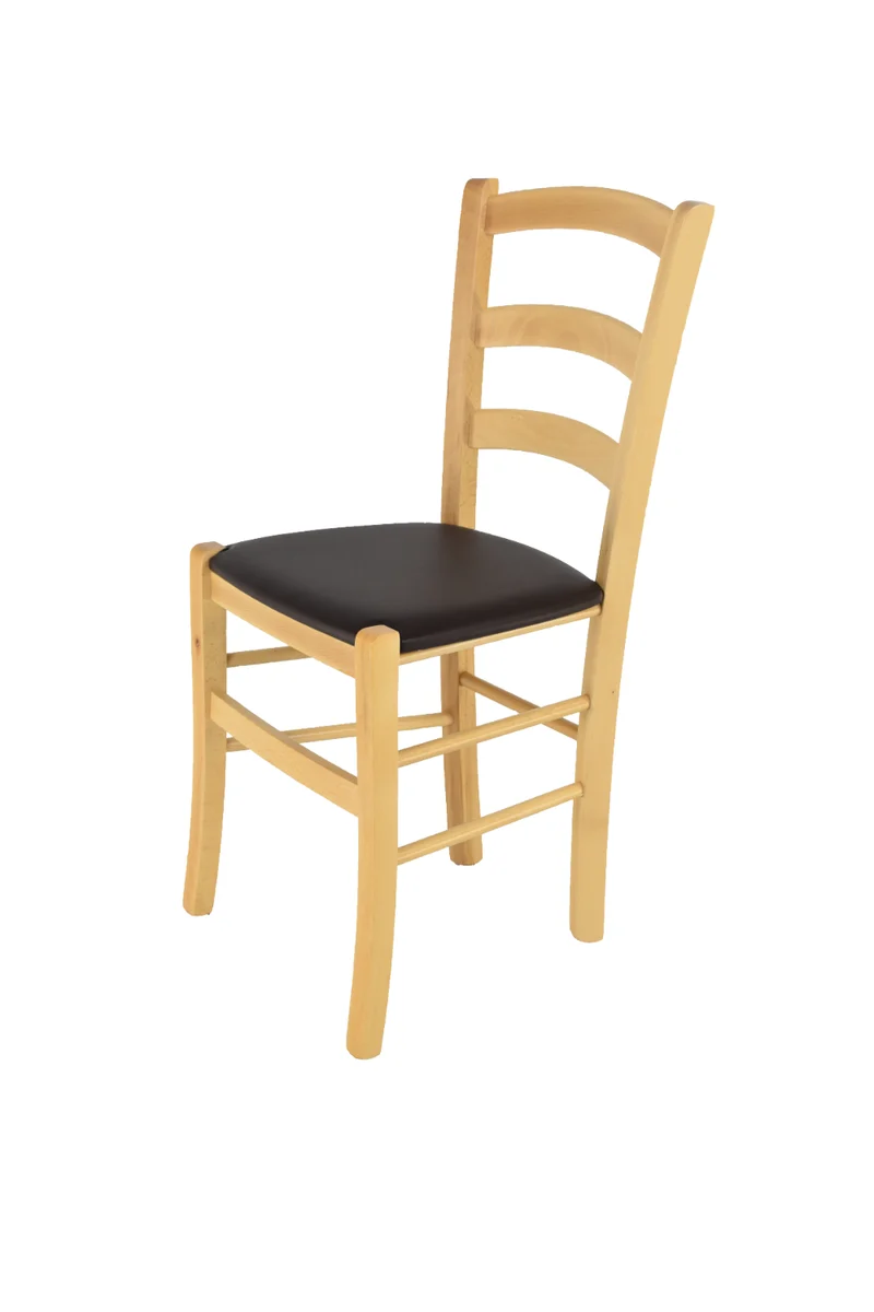 Sedia modello Venice con robusta struttura in Legno di faggio verniciato e seduta in ecopelle o tessuto