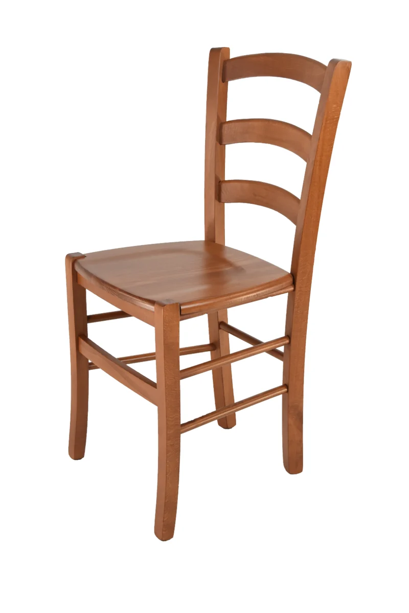 Sedia modello Venice con robusta struttura in legno di faggio e seduta in legno massello