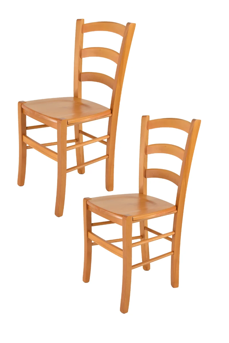 Sedia modello Venice con robusta struttura in legno di faggio e seduta in legno massello