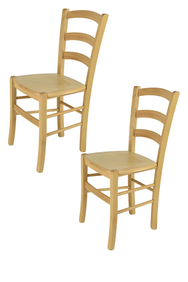 Sedia modello Venice con robusta struttura in legno di faggio e seduta in legno massello