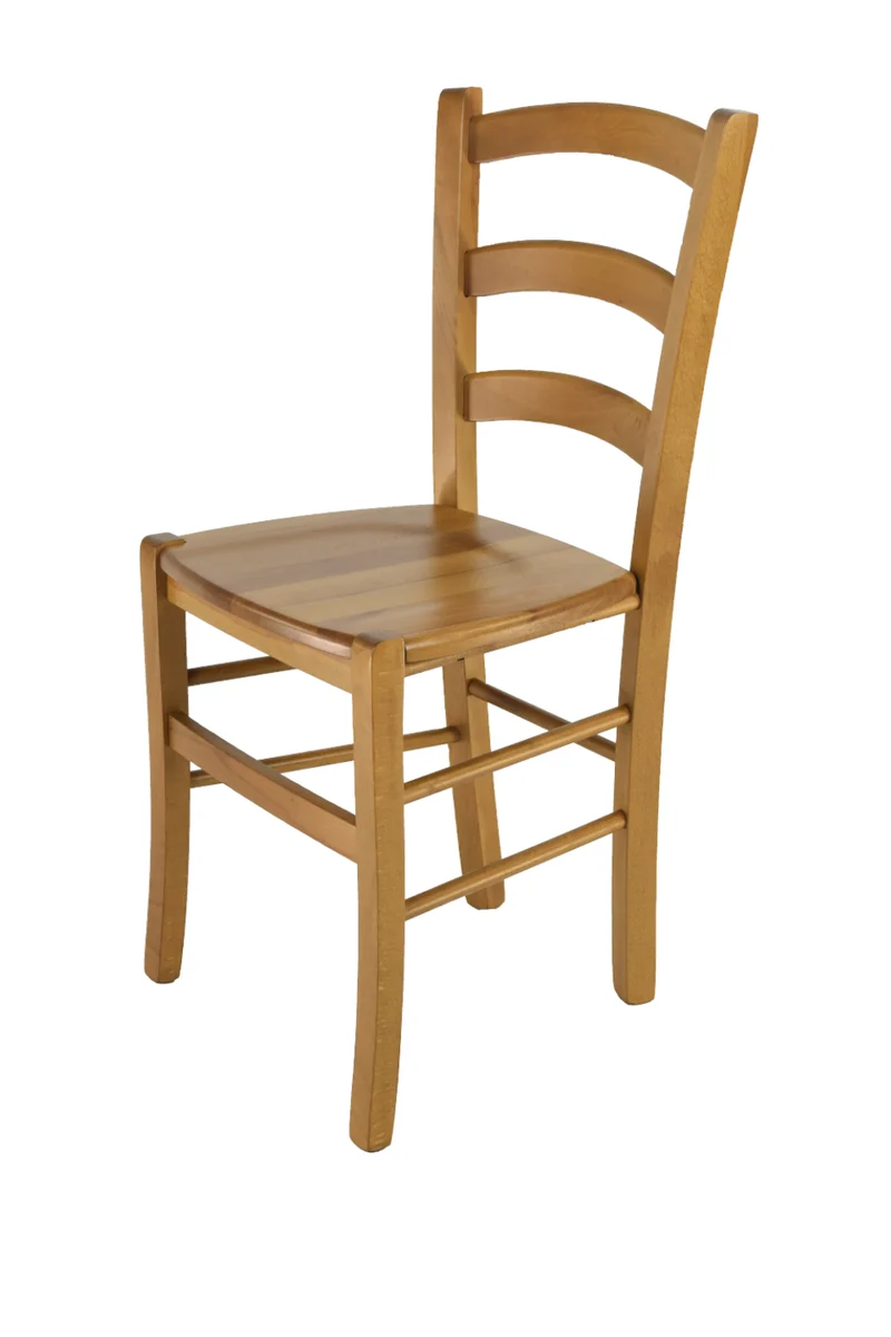 Sedia modello Venice con robusta struttura in legno di faggio e seduta in legno massello