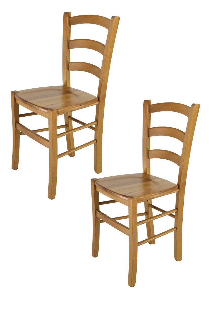 Sedia modello Venice con robusta struttura in legno di faggio e seduta in legno massello