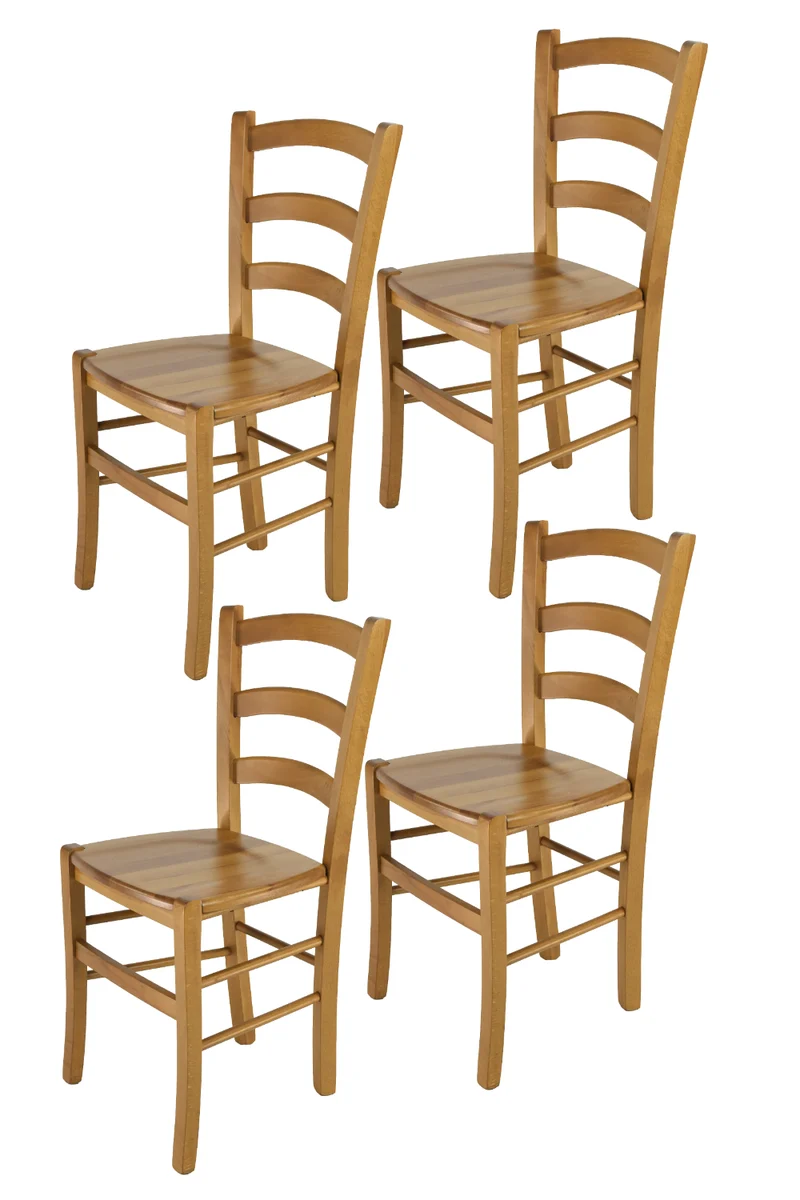 Sedia modello Venice con robusta struttura in legno di faggio e seduta in legno massello