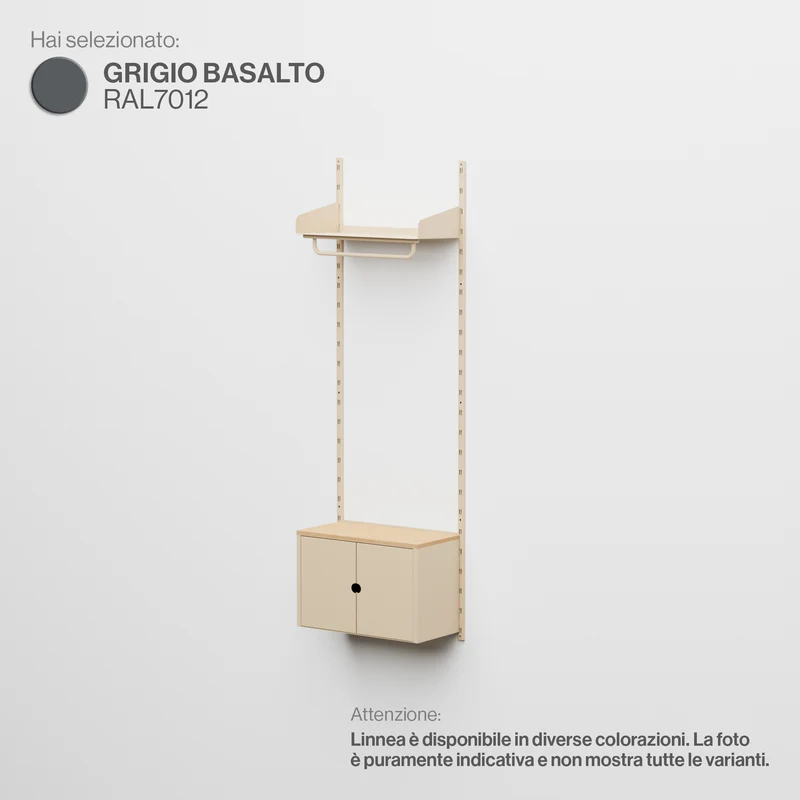 Linnea - Sistema Modulare a Parete con Barra Appendiabiti e Modulo Contenitore, Campata Singola (larghezza 60 cm) - Grigio Basalto (RAL7012)