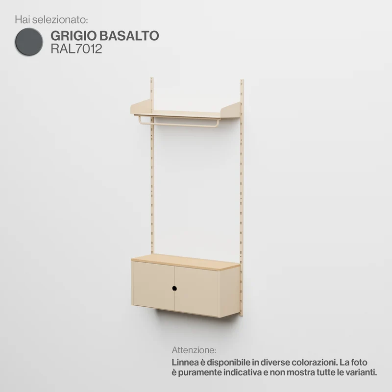 Linnea - Sistema Modulare a Parete con Barra Appendiabiti e Modulo Contenitore, Campata Singola (larghezza 90 cm) - Grigio Basalto (RAL7012)