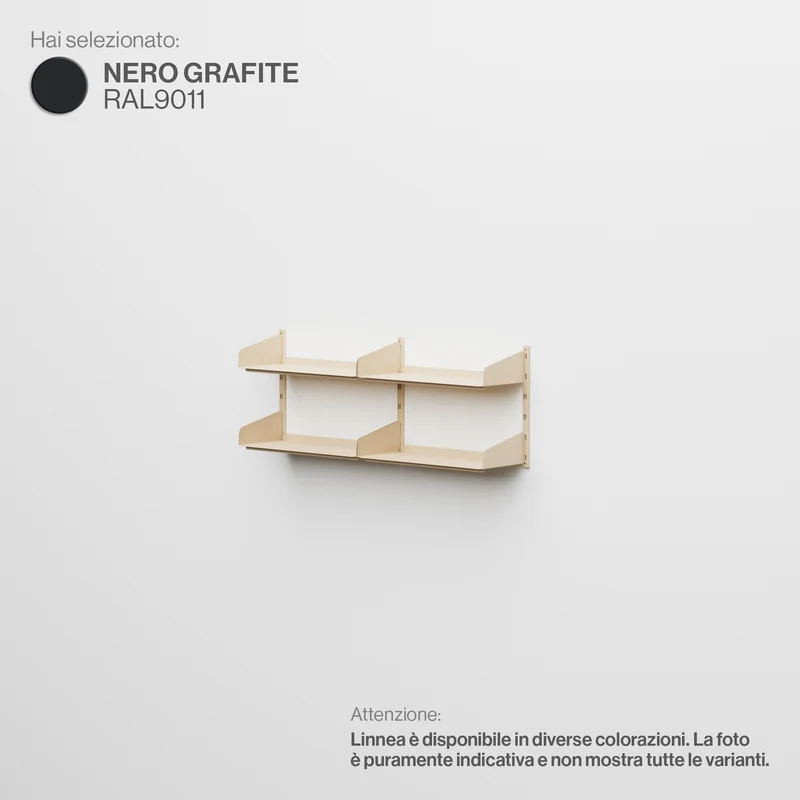 Linnea - Sistema Modulare a Parete con 4 mensole da 60 cm, Campata doppia - Nero Grafite (RAL9011)