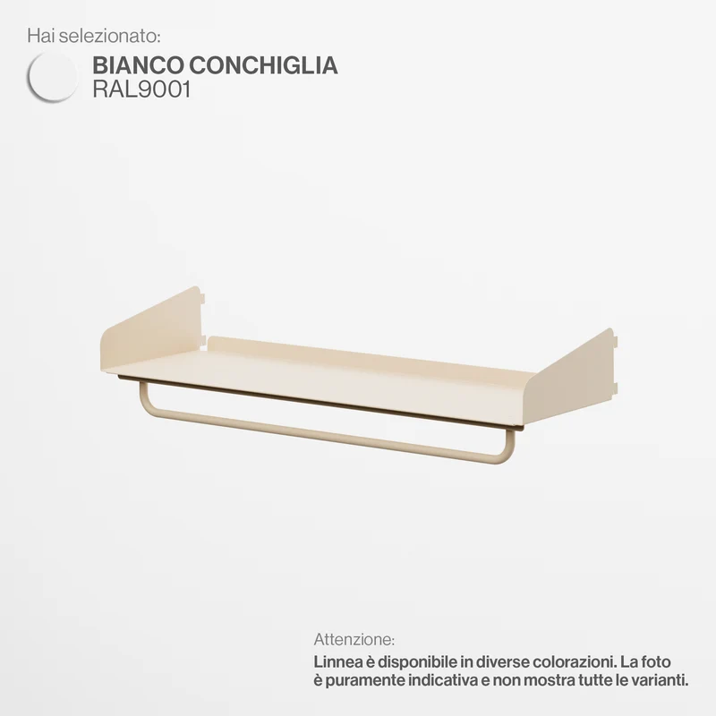 Linnea - Mensola con Barra Appendiabiti - Larghezza 90 cm, profondità 29 cm - Bianco Conchiglia