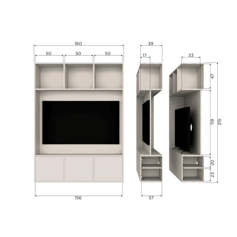 Mobile TV 3 ante in legno di pino Meggy 160x215 cm - modulo componibile
