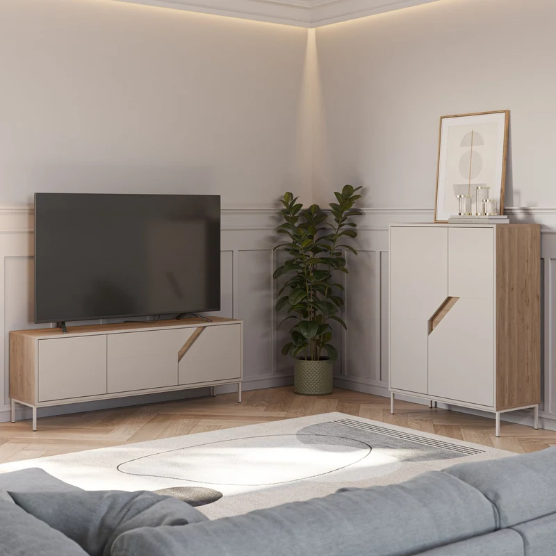 Credenza 2 ante crema e rovere Remy 40x120 cm