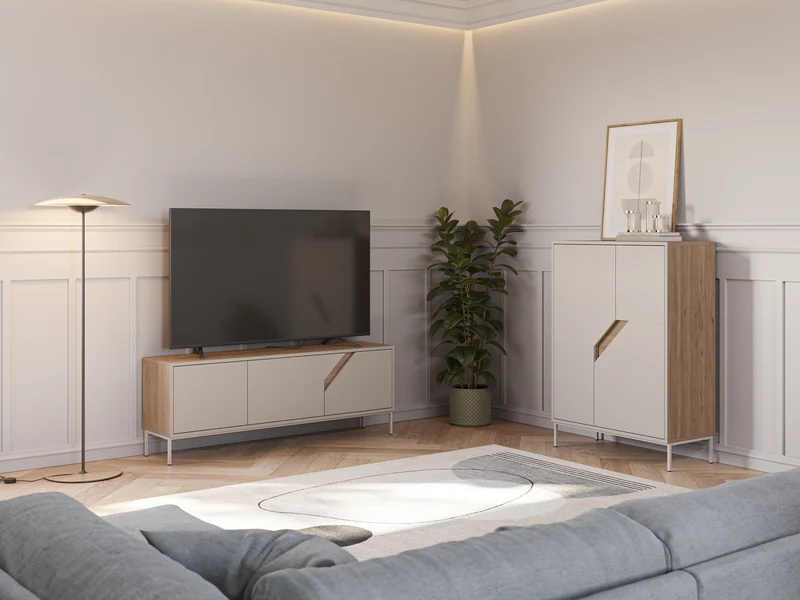 Mobile TV 3 ante crema e rovere Remy 150x55 cm