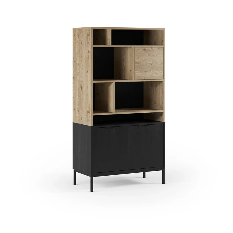 Libreria 3 ante nero e rovere Maris 90x170 cm
