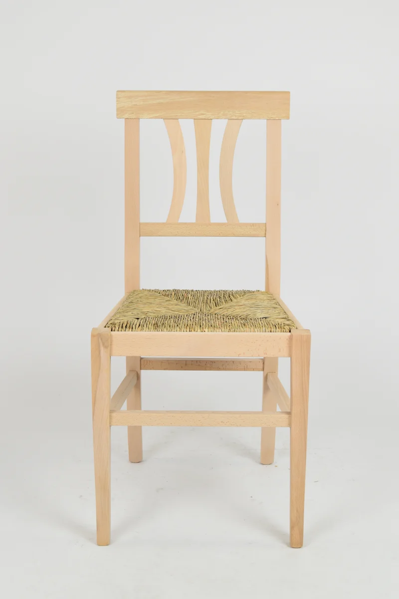 Set sedie modello Artemisia con robusta struttura in legno di faggio levigato, non trattato, 100% naturale e seduta in paglia