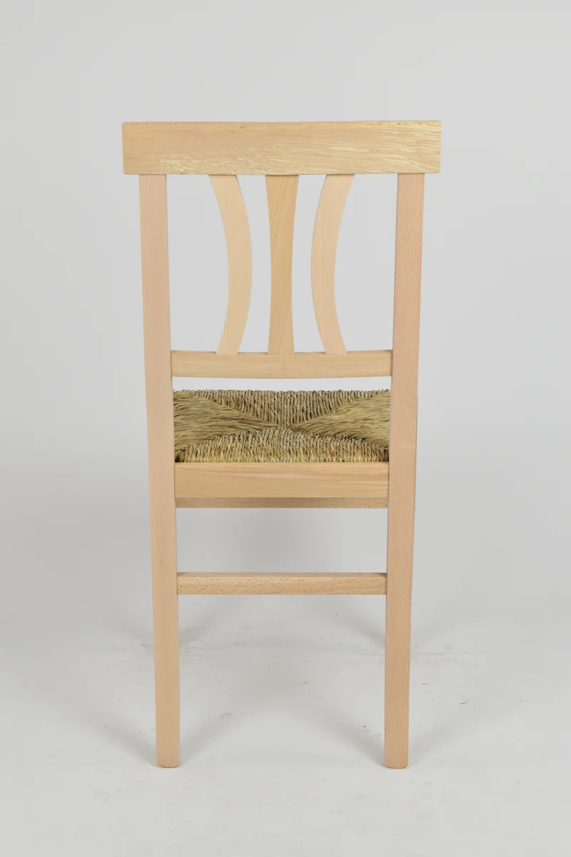 Set sedie modello Artemisia con robusta struttura in legno di faggio levigato, non trattato, 100% naturale e seduta in paglia