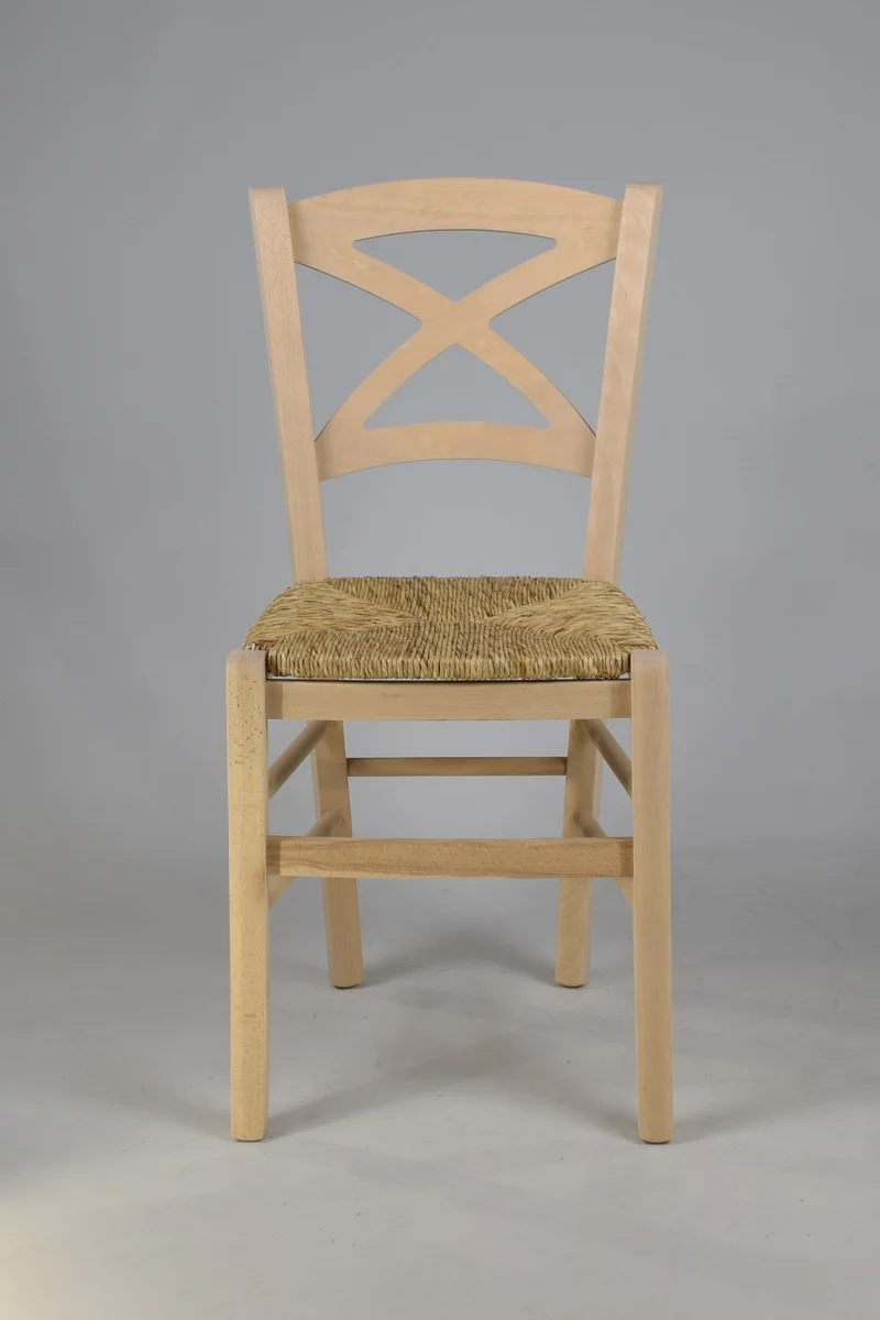 Set sedie modello Cross con robusta struttura in legno di faggio levigato, non trattato, 100% naturale e seduta in paglia
