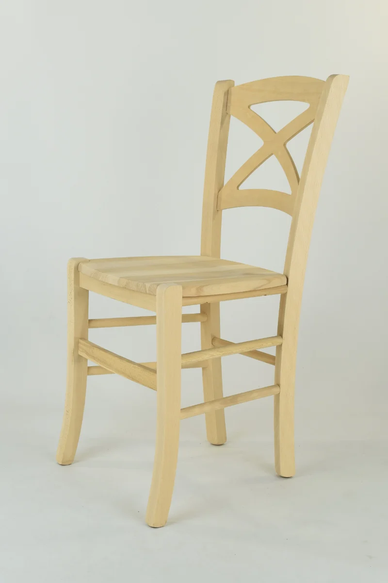 Set sedie modello Cross con robusta struttura in legno di faggio levigato, non trattato, 100% naturale e seduta in legno