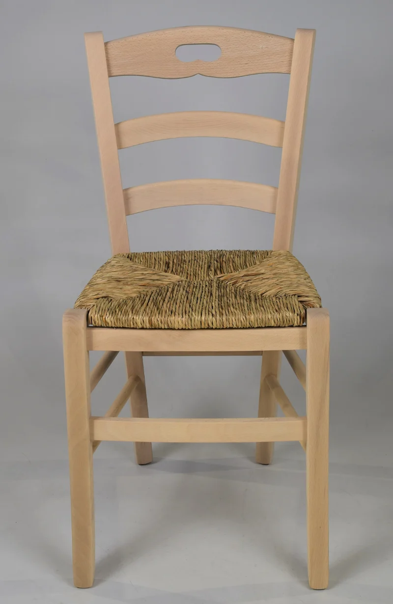 Set sedie modello Savoie con robusta struttura in legno di faggio levigato, non trattato, 100% naturale e seduta in paglia