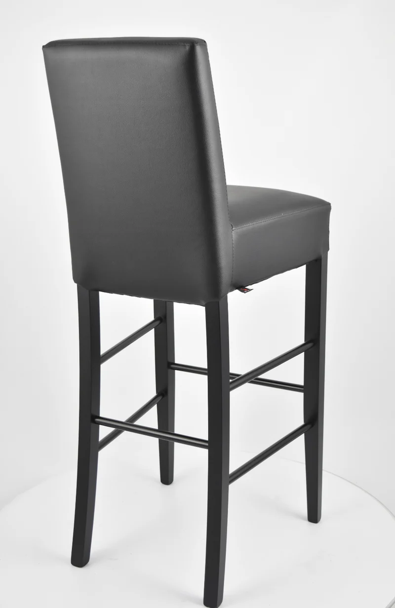Sgabello alto modello Luisa con struttura in legno di faggio verniciata, seduta e schienale imbottiti e rivestiti in pelle artificiale