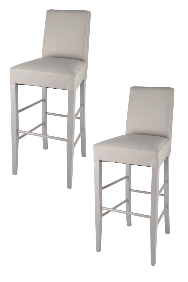 Sgabello alto modello Luisa con struttura in legno di faggio verniciata, seduta e schienale imbottiti e rivestiti in pelle artificiale