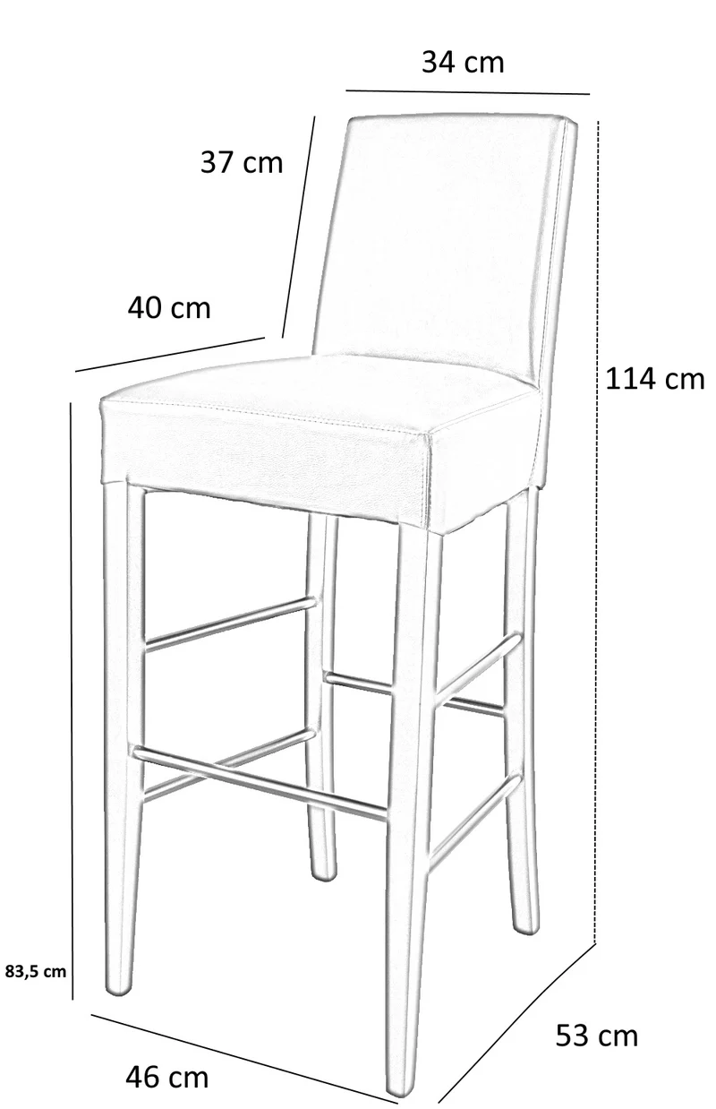 Sgabello alto modello Luisa con struttura in legno di faggio verniciata, seduta e schienale imbottiti e rivestiti in pelle artificiale